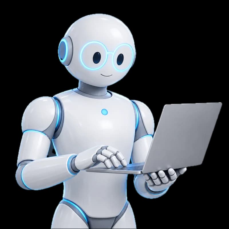 Avatar AI del Copywriter che scrive i testi dei post al portatile