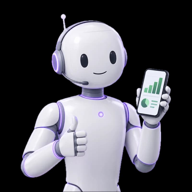 Avatar AI del Social Media Manager con lo smartphone e i grafici dei risultati